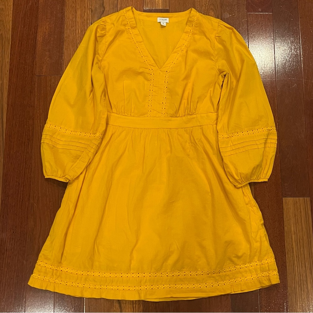 J. Crew Sunflower Yellow Cotton Mini Dress with Crochet Trim Size S